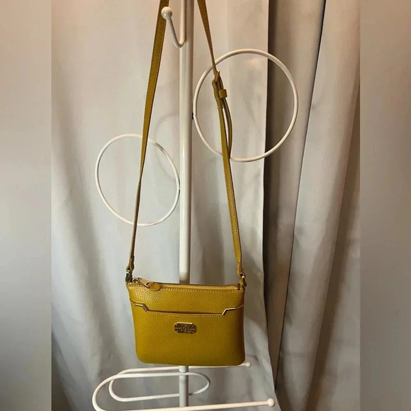 Lauren Ralph Lauren Mustard Pebbled Leather Crossbody Gold Hardware - Picture 7 of 12